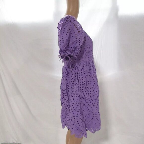 NEW ENGLISH FACTORY Womens Eyelet Scallop Edge Mini Dress Purple Size L - Picture 9 of 14